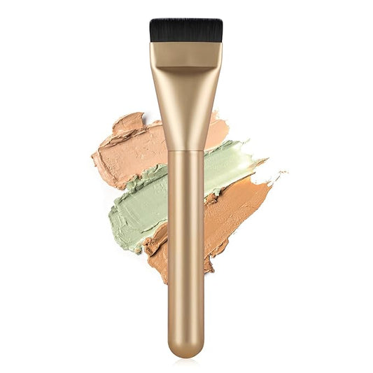 Flat Foundation Brush for Liquid Makeup,14CM Premium Fast Flawless Flat Top Kabuki Makeup Brushes Face Cosmetics Concealer Brush for Liquid, Blending, Powder, Cream, Powder, Blush, Buffing Gold