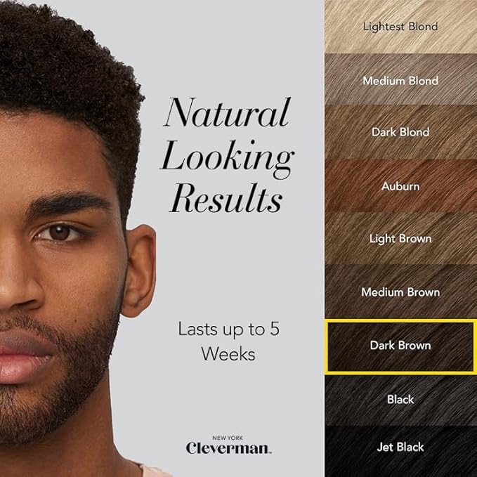 Cleverman Hair & Beard Dye Kit for Men, All-in-One Reusable Mens Hair Color, Natural Gray Coverage, Ammonia-Free Beard Mustache Dye for Men (Dark Brown for Black Men)