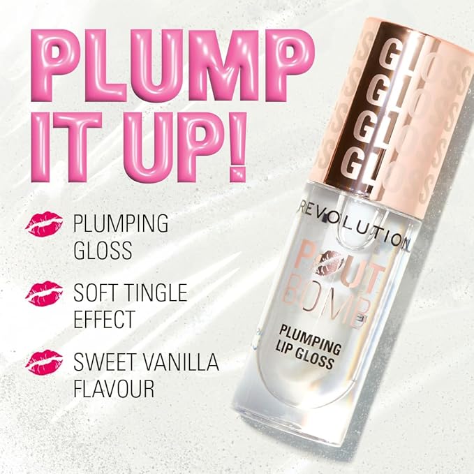 Revolution Beauty London, Pout Bomb Plumping Lip Gloss, High-Shine for Glossy, Fuller & Plump Lips with Hyaluronic Acid & Peptides, Vegan & Cruelty-Free, Warm Peach Orange, 0.15 fl oz
