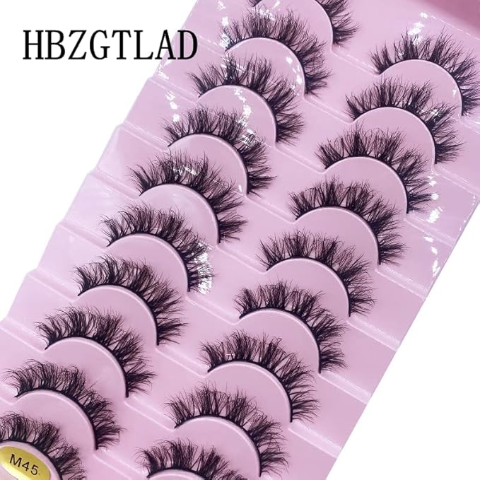 HBZGTLAD New 10 Pairs 3D Mink Lashes False Eyelashes Handmade Wispy Fluffy Long Lashes Natural Eye Makeup Tools Eye Lashes(M45)