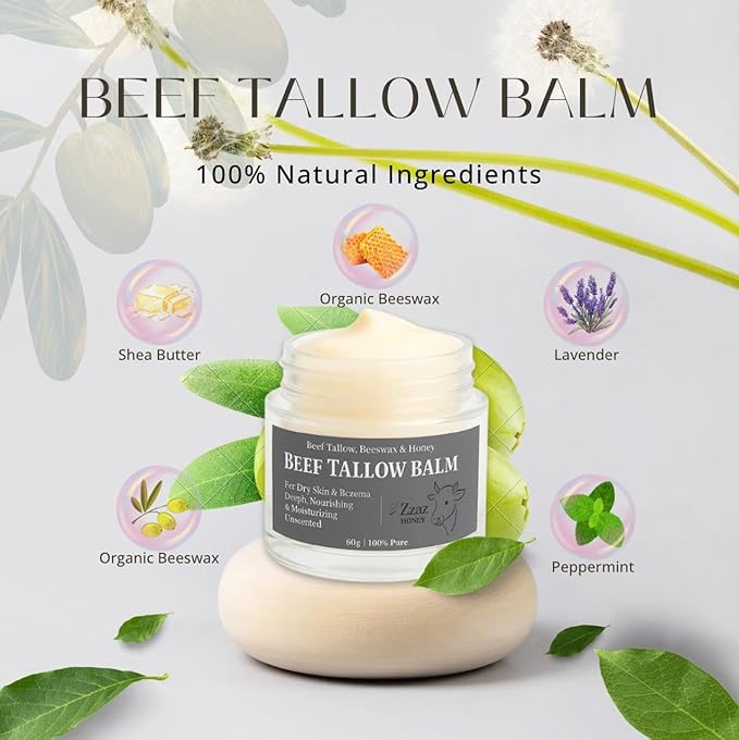 Beef Tallow Balm - 100% Pure Ingredients - Unscented Multipurpose Balm for Skincare - Beef Tallow Moisturizer 4oz/120g
