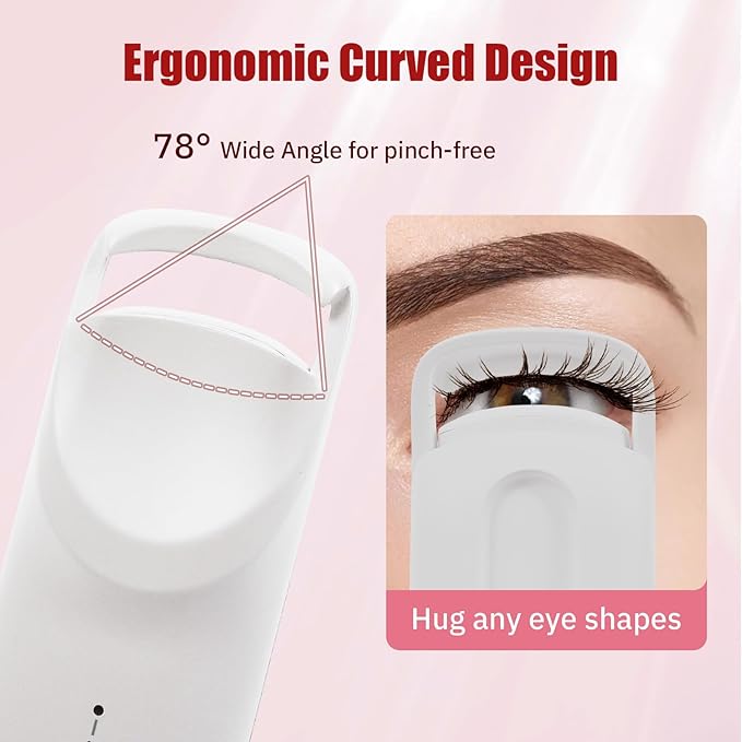 Upgrade Heated Eyelash Curler, Electric Eyelash Curler with 5s Fast Heating, Type-C Rechargeable, Portable Lash Curler, Long-Lasting Lash Lift, Natural Style, Heat-Sensitive Pad (White)