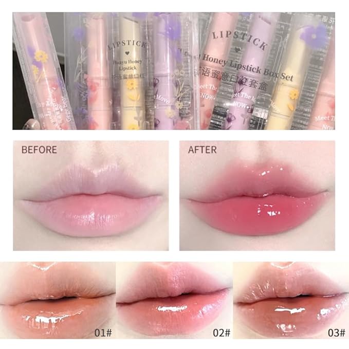 Jelly Lipstick Tinted Lip Gloss Heart Lip Glaze, 3 Colors Lipstick Long Lasting Moisturizing Tinted Lipgloss,Non-sticky,High Pigmented Glossy Lip Gloss