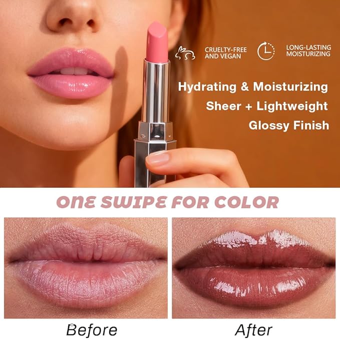 Honey Lipstick Tinted Lip Balm - Shine Moisturizing Lipstick for Women, Natural Nourishing Hydrating Lip Gloss Stain for Dry Lips, Tint Sheer Lightweight Makeup, Vegan - 1Pc #00