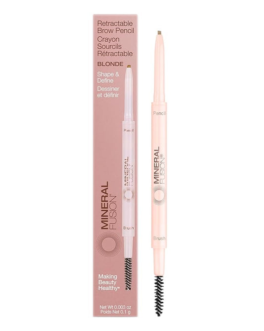 Mineral Fusion Retractable Brow Pencil (Blonde) - TZR 2025 Beauty Heroes Award Winner - Shape & Define Eyebrow with Blending Spoolie Brush - Velvety Smooth, Long-Lasting Color - Vegan Formula