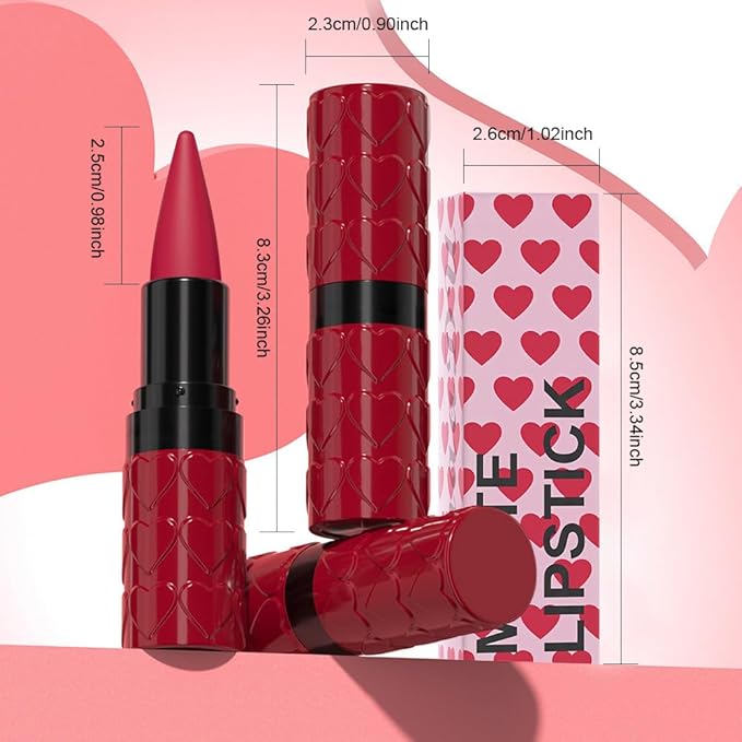 evpct 3Pcs Mauve Hot Pink Bright Red Gradient Matte Lipstick Lip Liner Combo Set for Older Women Long Lasting Waterproof, Lips Stick Crayon Cream Lip Liner Lipstick Combo Makeup, Flawless Ombre Effect