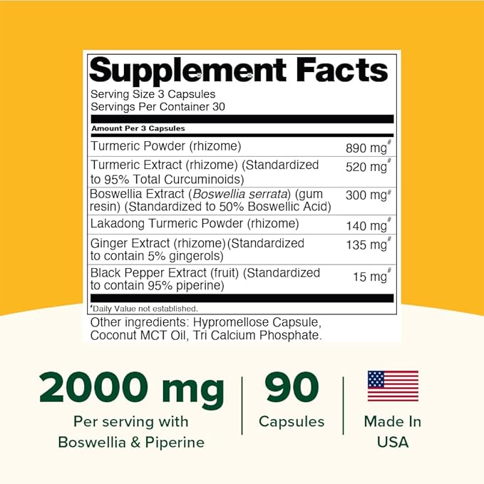 VAHDAM Turmeric Curcumin Supplement 2000mg (500mg Curcuminoids) with Boswellia & Piperine for Fast Absorption | Supports Joint Health and Mobility | 90 Capsules
