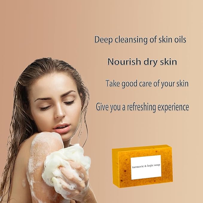 Lemon Turmeric Kojic Soap,Natural Handmade Soap,Turmeric Soaps Bar for Face and Body, Smooth Skin Tumeric Soapes,Deep Cleansing Soaps for Men & Women (2 PCS)