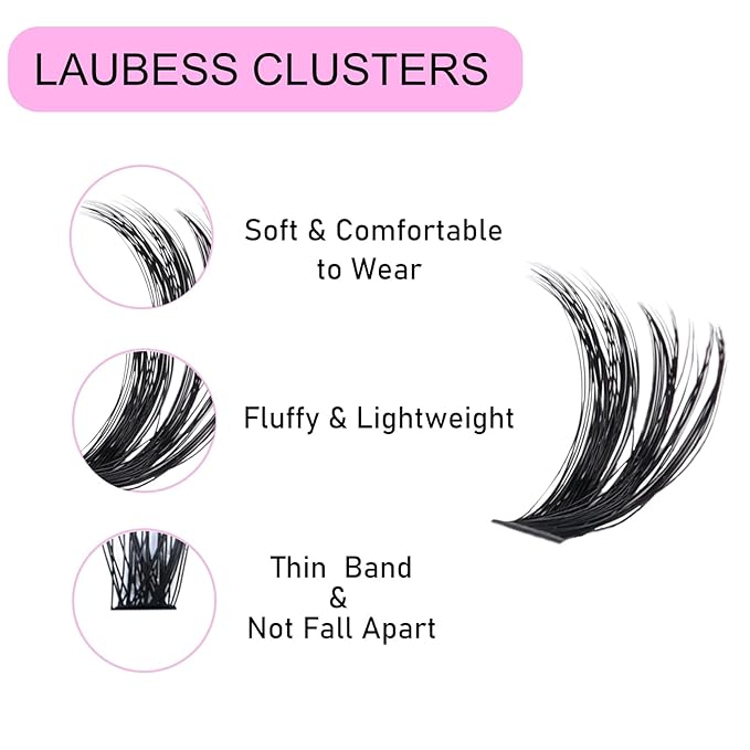 Lash Clusters Kit LAUBESS DIY Lash Extension Kit Lash Bond and Seal Waterproof Lash Glue Remover Tweezers Brush Cluster Eyelash Extensions Kit Eyelash Clusters (Kit 60D/80D-D-Mix8-18)