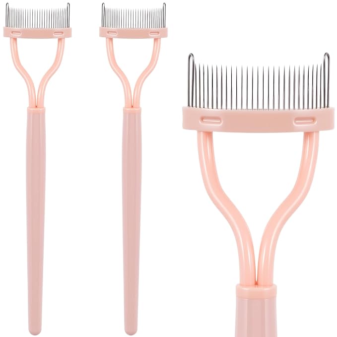 2 Pcs Metal Eyelash Separator Tool, Eyelash Comb Separator, Mascara Applicator, Lash Separator Tool for Defined Lashes, Brows (Khaki, 5.36''×1.1'')