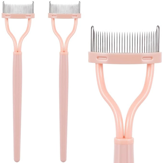 2 Pcs Metal Eyelash Separator Tool, Eyelash Comb Separator, Mascara Applicator, Lash Separator Tool for Defined Lashes, Brows (Khaki, 5.36''×1.1'')