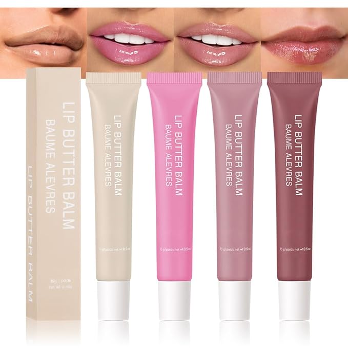Lip Butter Balm, Cherry Flavor, Ultra-Hydrating with Natural Ingredients, 4-Pack (Set04（01#+04#+05#+07#）, 4Pcs (Pack of 1))