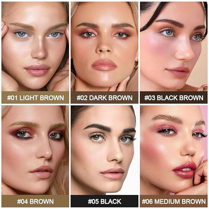 evpct 1Pcs Midium Brown Magic Microblading Eyebrow Contouring Pen Brow Pencil, with 4 Brush Micro-Fork-Tips Precise Applicator, Dual-ended Eyebrow Brush, Hair Like Strokes, Natural Looking Brows