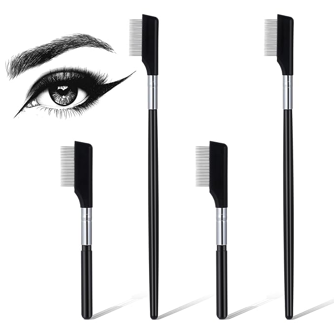 4pcs Metal Eyelash Comb, Brow Brush Metal for Eyebrows, Eyelash Combs to Separate Lashes, 2size Portable Eyelash Eyebrow Comb for Wome Beauty Makeup,Black