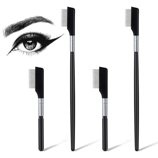 4pcs Metal Eyelash Comb, Brow Brush Metal for Eyebrows, Eyelash Combs to Separate Lashes, 2size Portable Eyelash Eyebrow Comb for Wome Beauty Makeup,Black