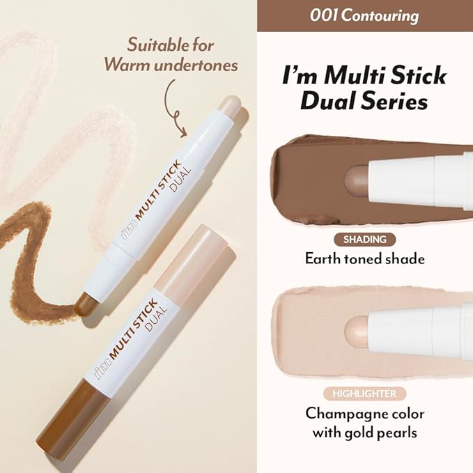 I'M MEME Two Shade Contour - I'm Multi Stick Dual 001 Contouring | Shading and Highlighting, Matte Finish, Suitable for Beginners, Portable Size, Lightweight Formula, Easy Blending