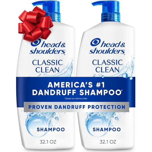 Head & Shoulders Anti-Dandruff Shampoo, Classic Clean Shampoo Twin Pack, 1% Pyrithione Zinc, Flake Control, Scalp Care, Color-Safe, Daily Use, Deep Clean, 32.1 fl oz Each