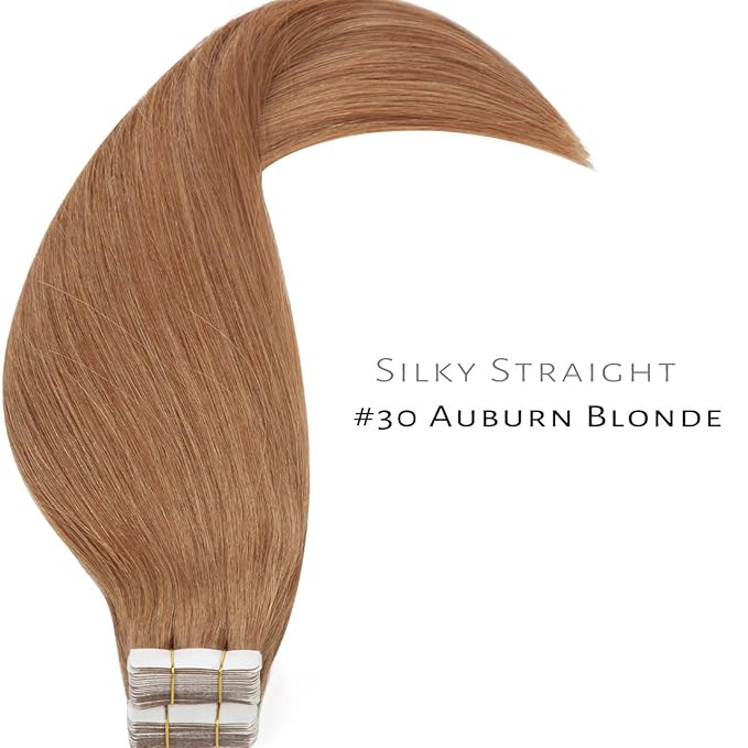 Lacerhair 20 inch Seamless Remy Tape in Human Hair Extensions Balayage Seamless PU Skin Weft 100% Real Virgin Human Hair Color #30 Auburn blonde Double Side 50g 20pcs/set