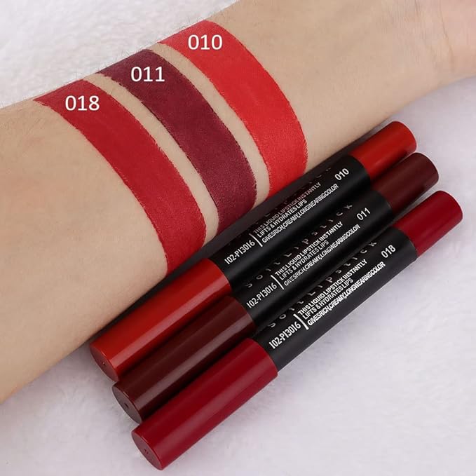 Generic Deep Dark Red Matte Lipstick and Lip Crayon Liner Pencil Pen Set for Women Lip Stain Long Lasting Waterproof labiales (3, 10&11&18)