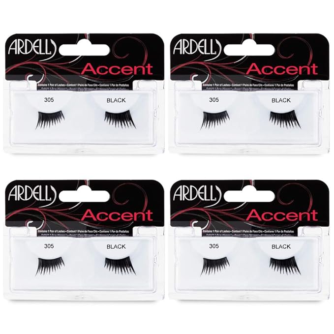 Ardell Accent Half Lashes 305 - Natural False Eyelashes Wispy Cat Eye Lashes Strips Half Eyelashes for Outer Corner Lift Volume, 4 Pack