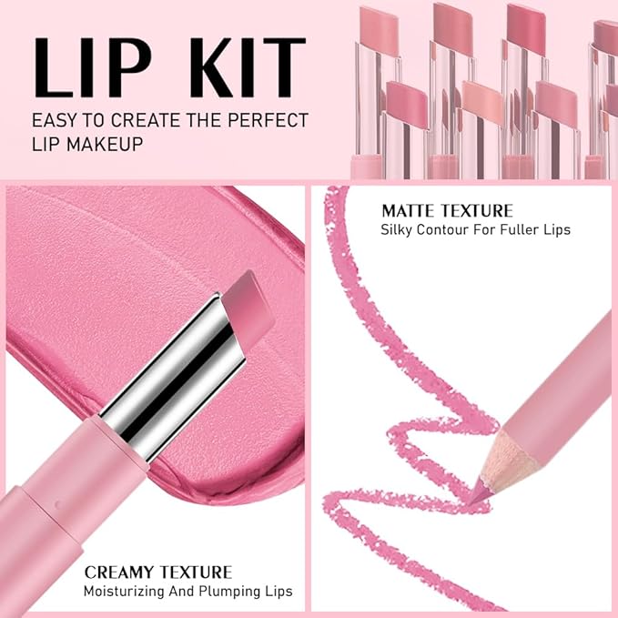 2-in-1 Light Purple Matte Lip Liner & Lipstick Combo Set,Lips Kit with Lip Liner Lip Stains Long Lasting Waterproof Smudge Proof for Older Women 24 Hours Lipliners Pencil Lipstick Makeup Gift Kit
