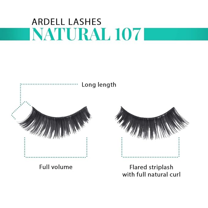 Ardell Natural Lashes False Eyelashes 107 - Black, Natural Look Strip Lashes, Long-Lasting Wear for Everyday Use, 4 Pack