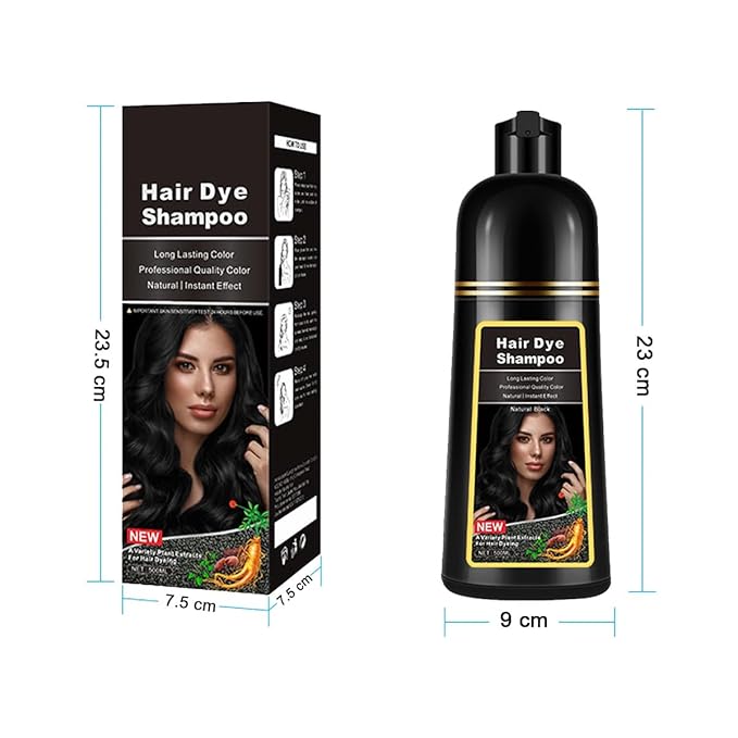 Natural Black Hair Dye Shampoo,Magic Hair Dye Shampoo,Colors Hair in 15 Minutes,Long Lasting,500 Ml,3-In-1 Hair Color