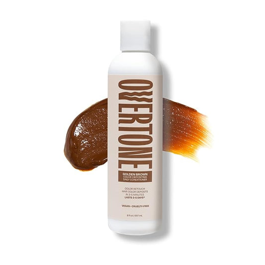 Overtone Daily Color Depositing Conditioner, Golden Brown, 8 oz, Hydrating, Damage-Free Temporary Hair Color for All Hair Types with Shea Butter & Coconut Oil, Vegan & Cruelty-Free