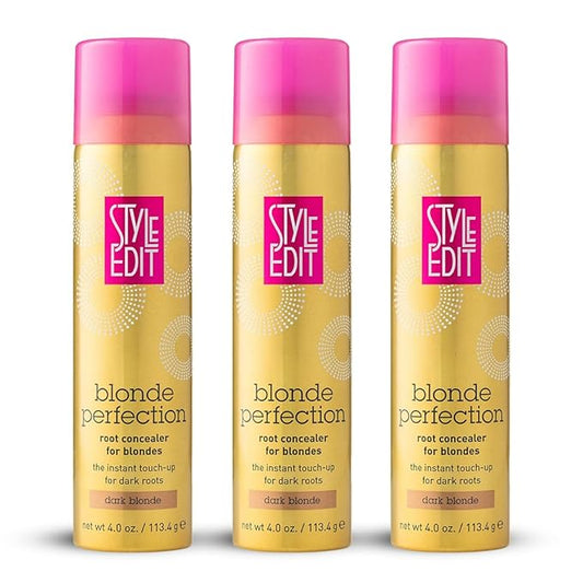 STYLE EDIT DARK BLONDE Root Concealer Touch Up Spray, Instantly Covers Greys And Dark Roots - Professional Salon Quality Blonde Perfection Grays Cover Up Hair Products for Women 4 Ounce (Pack of 3.)