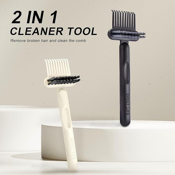 2 Pack Hair Brush Cleaning Tool, 2-in-1 Cleaner Tool, Portable Cleaning Tool Set for Brush Comb Keyboard, Remover Rake for Removing Hair Dust, Home and Salon Use(White&Black)