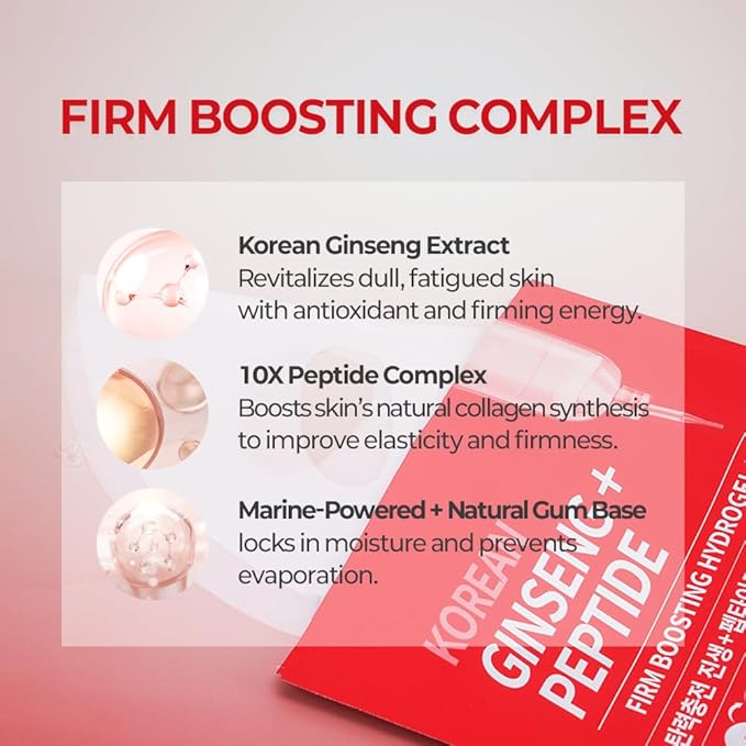 FARMSKIN Korean Ginseng + Peptide Firm Boosting Hydrogel Mask Set - Nourishing, Plumping & Hydrating Facial Masks for All Skin Types - Korean Skin Care for Fine Lines & Impurities (5EA, 1.19 oz)