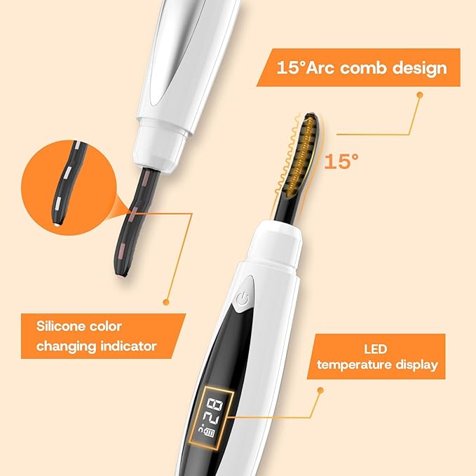 Heated Eyelash Curler,Fast Heat up Within 10s,24 Hours Long Lasting Natural Curl,Electric Grande Lash Lift Heated Lash Curler for Women,3 Heat Levels,Anti-Burn,rizador de pestañas