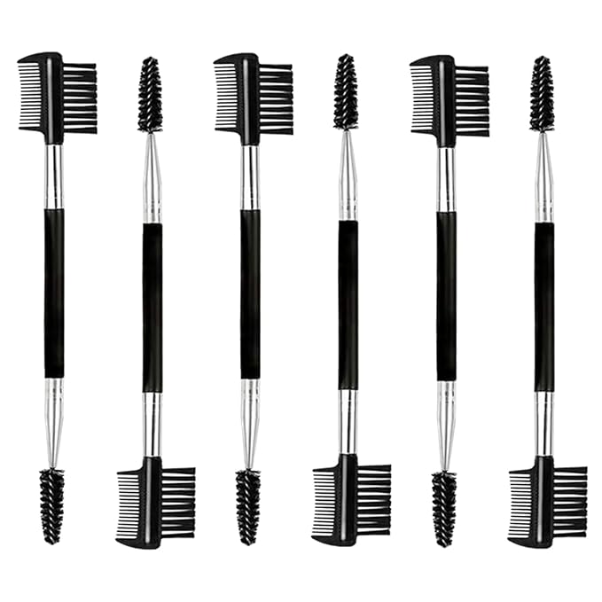 6PCS Eyebrow Eyelash Brush 3 Head Eyelash Comb Double Head Brush Makeup Grooming Tool Cosmetic (Black)