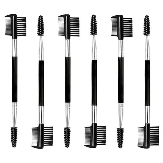 6PCS Eyebrow Eyelash Brush 3 Head Eyelash Comb Double Head Brush Makeup Grooming Tool Cosmetic (Black)