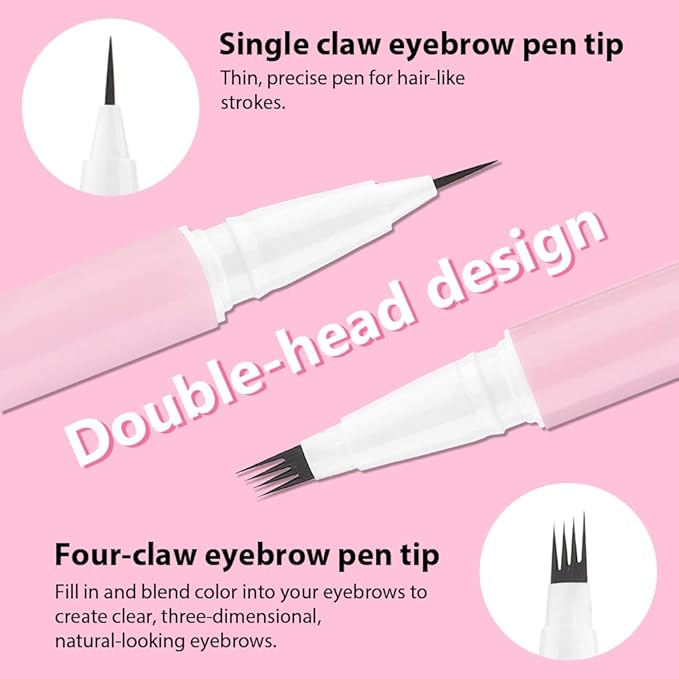 evpct 1Pcs Black Magic Microblading Dual-Ended Eyebrow Contouring Pen Brow Pencil, with 4 Brush Micro-Fork-Tips Applicator and Precise Brush-Tip, Hair Like Strokes, with Dual-ended Eyebrow Brush