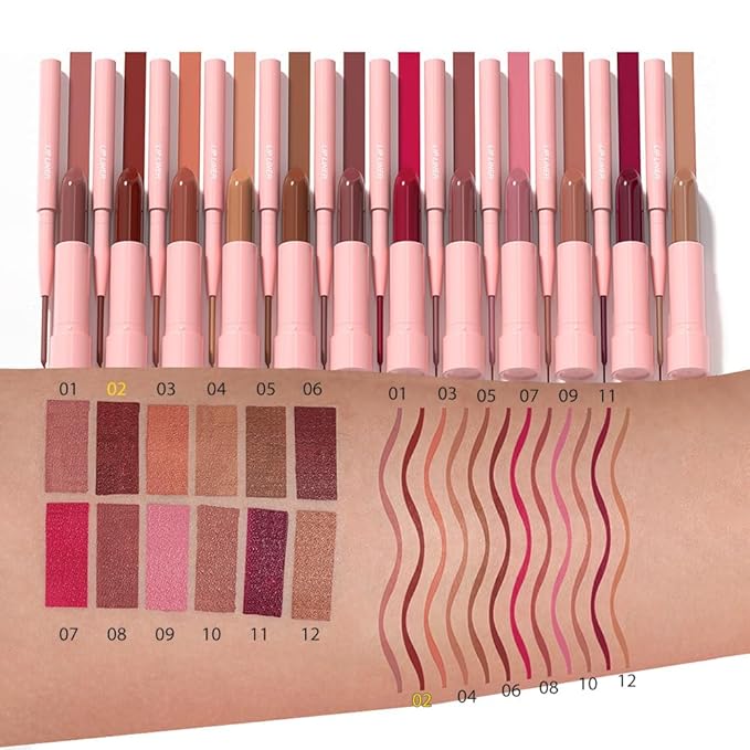 2 in 1 Matte Lipstick Lip Liner Pencil Set,Dark Red Waterproof Lip Stick Lip liner Combo for Old Women Long Lasting Lipstick,labiales mate 24 horas originales