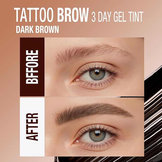 3D Peel-Off Eyebrow Tint – Tattoo Brow Gel Lasts Up to 3 Days – Waterproof, Smudge-Proof, Long-Lasting Natural Brow Stain – Easy to Use, Flake-Free Gel Dye for Fuller Brows (3# Black Brown)