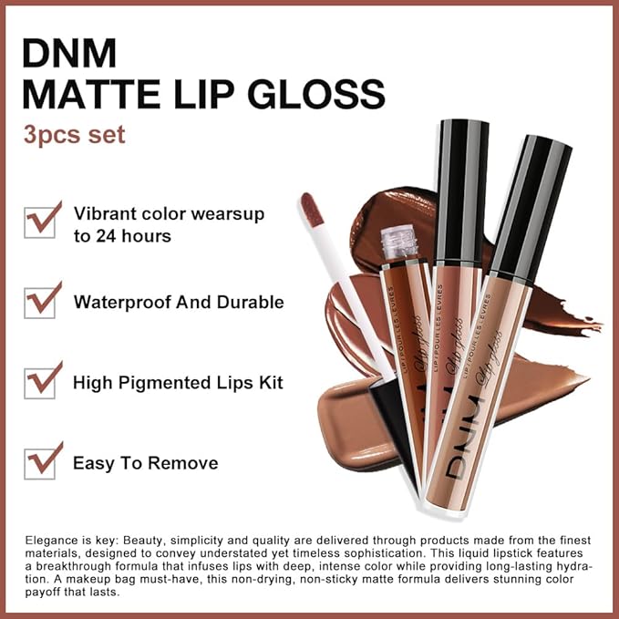 evpct 3Pcs Chocolate Red Brown Nude Matte Liquid Lipstick Lip Stain Sets for Women, Matte Lipstick Long Lasting Waterproof Permanent 24 Hours original, Magic Lip Sticks Pack for Halloween Daily Makeup