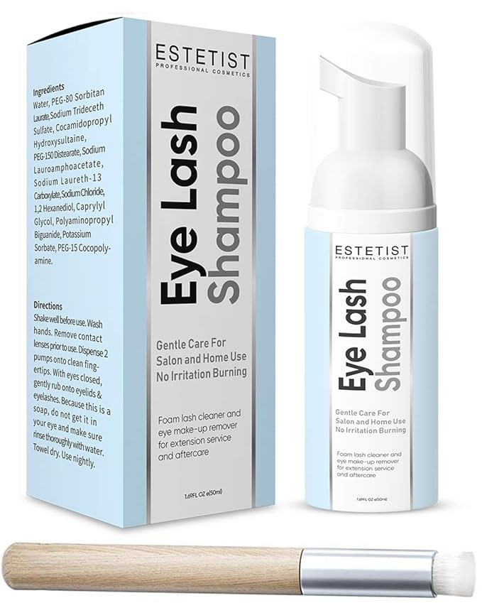 ESTETIST Eyelash Extension Shampoo & Brush Kit, Lash Wash & Foaming Cleanser for Extensions, Gentle Lash Cleaning Kit for Home or Salon Use, Oil-Free, Suitable for Sensitive Eyes