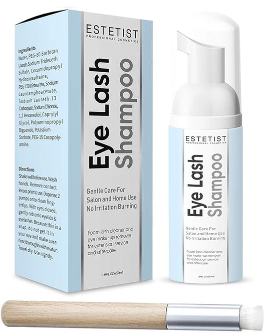 ESTETIST Eyelash Extension Shampoo & Brush Kit, Lash Wash & Foaming Cleanser for Extensions, Gentle Lash Cleaning Kit for Home or Salon Use, Oil-Free, Suitable for Sensitive Eyes