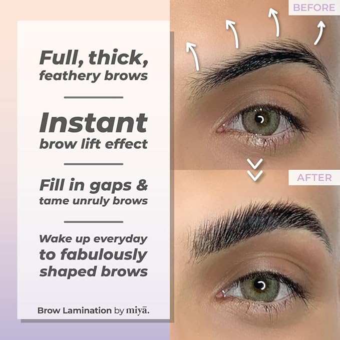 MIYA LASH Brow Lamination Kit | Professional Eyebrow Lamination with Keratin | DIY Brow Lift Kit | Fuller, Thicker Brows for 6 weeks | Includes Easy to Use Instruction, Treatment Tools & Brushes
