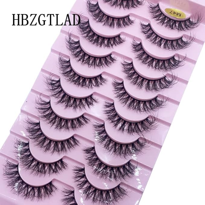 HBZGTLAD New 10 Pairs 3D Mink Lashes False Eyelashes Handmade Wispy Fluffy Long Lashes Natural Eye Makeup Tools Eye Lashes(M47)