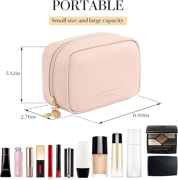 Small Cosmetic Bag Zipper Pouch Travel Makeup Bag for Women Portable Lipstick pouch Purse Waterproof Makeup Organizer Great Gifts Pink
