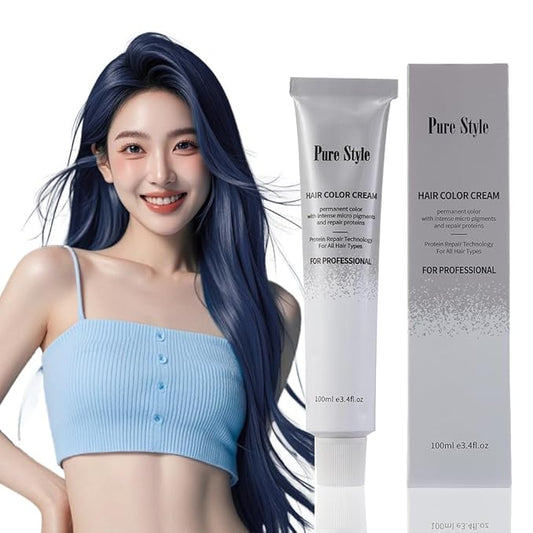 PureStyle 100ml Professional Permanent Hair Color Dye Cream Ammonia Free, Long Lasting Light Grey Blue Color, 100% Gray Coverage, Natural Shine, For All Hair Types Easy At Home Application