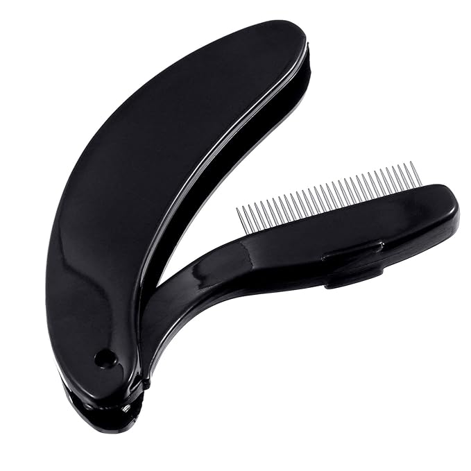 TecUnite Folding Eyelash Comb, Stainless Eyebrow Comb Eyelash and Brow Makeup Brush (3 Black and 3 Pink)