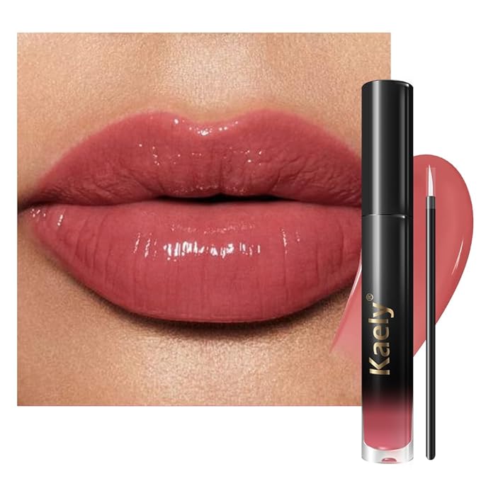 Kaely Longwear Shine Lipstick for Women, Highly Pigmented Liquid Lip Color Makeup, Non-Transfer Lip Gloss Stain Waterproof Smudge Proof 24 Hour, Glossy Finish, Vegan & Cruelty-free, 08 PEPPY