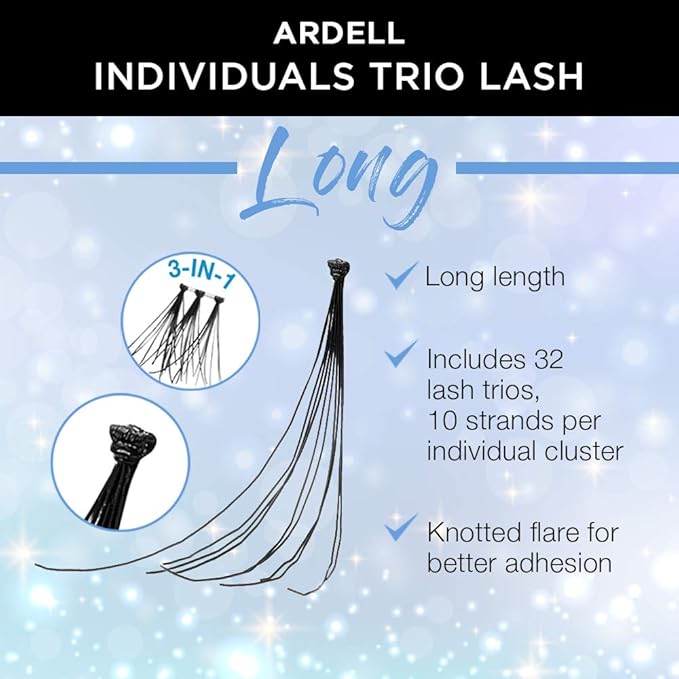 Ardell False Eyelashes Individual Lashes Trios Long Black - DIY Lash Clusters, Flared Volume, Strip Lashes Eyelash Extensions, 4 Pack