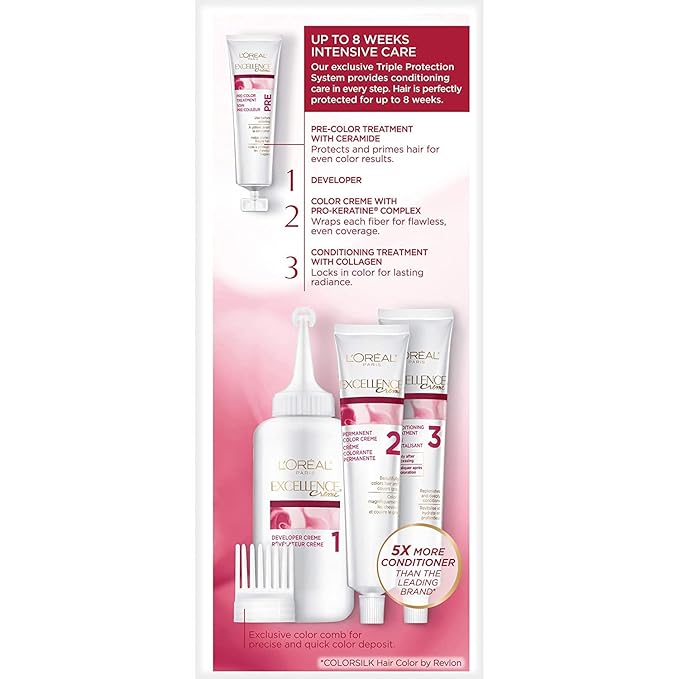 L’Oreal ParisExcellence Triple Protection Color Creme, Level 3 Permanent, Reddish Blonde/Warmer 8RB (Pack of 3)