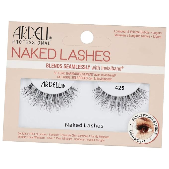 Ardell Naked Lashes Natural 425 with Invisiband – Natural False Eyelashes for Everyday Wear, Lightweight Strip Lashes, 4 Pairs