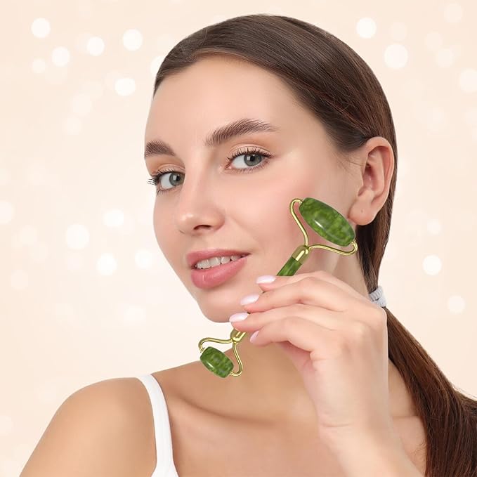 Jade Roller Gua Sha Set - Facial Skin Care Set, Facial Beauty Tools, Natural Beauty Skin Care Tools, Face Roller Massager for Face, Neck, and Eye Treatment,Gua Sha Facial Massager (Green)